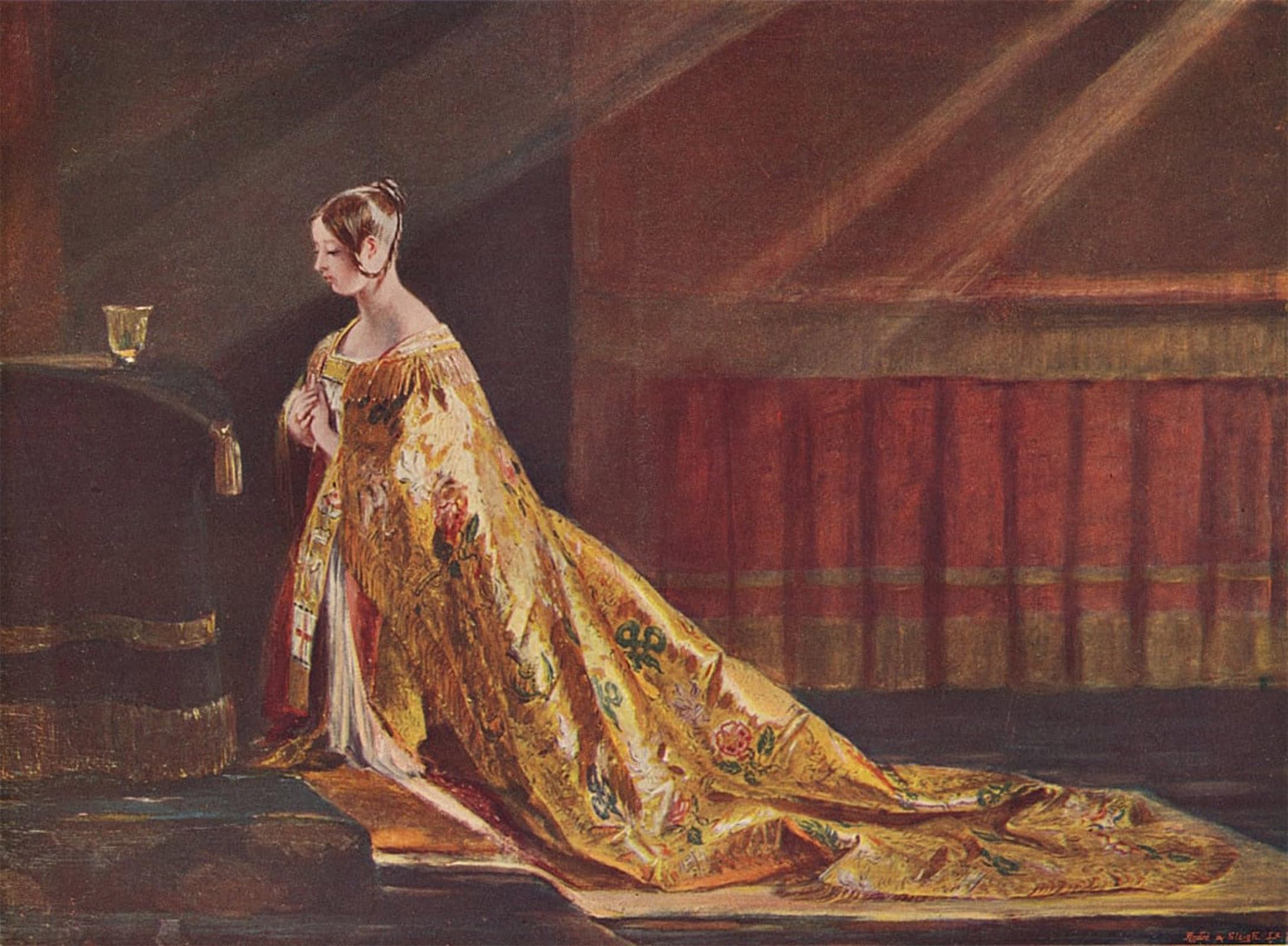 POSTERIIk Vintage Classic Picture Landscape Artwork Queen in the Coronation Robes by Charles Robert Leslie Portrait Canvas Painting for Office Home Decor 60x90cm