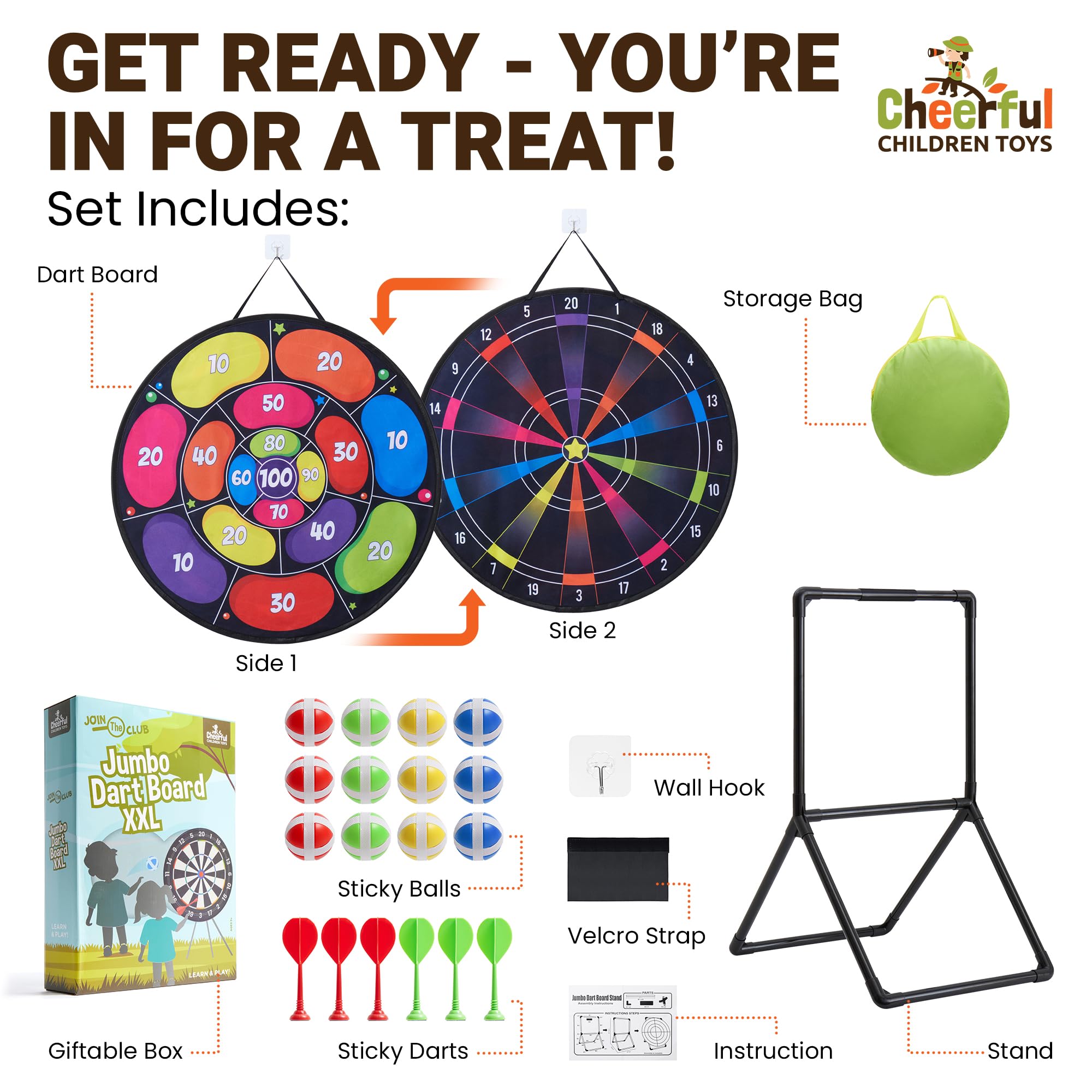 Cheerful Children Toys Jumbo Kids Dart Board XL or XXL, Dart Board Set for Kids, Reversible Design, Sturdy Stand - Image 4