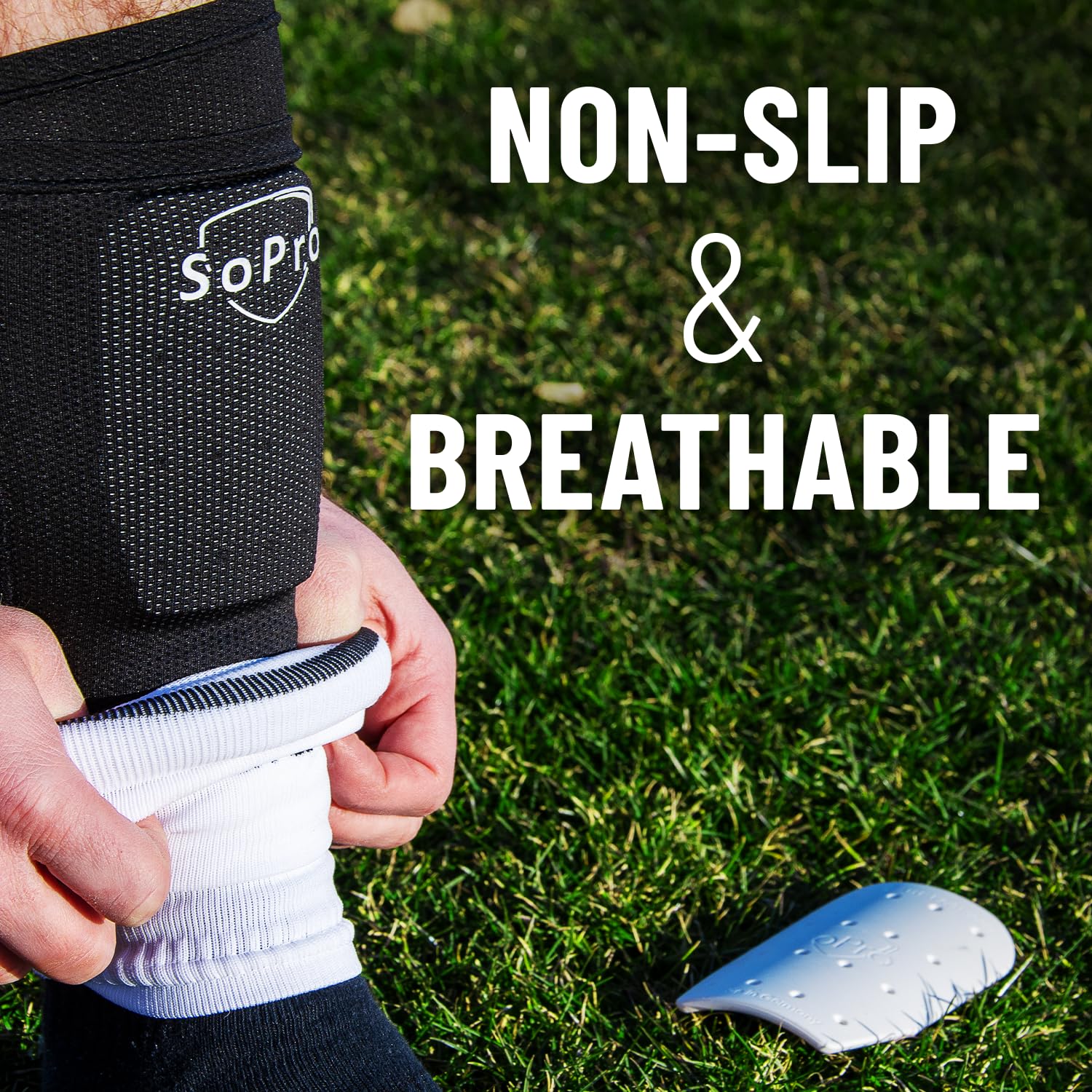 SoPro Mini Shin Pads for Football, Includes Socks, 120 x 80 x 5 mm, For Children & Adults, Lightweight, Small - Image 2
