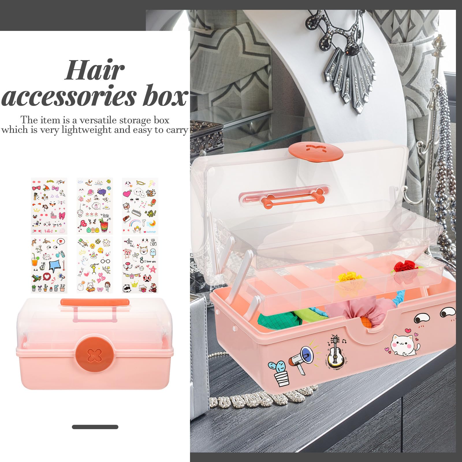 FOMIYES Mehrlagige Aufbewahrungsbox für Haaraccessoires Mädchen Schmuckkästchen aus Kunststoff Mehrschichtig Rosa Aufbewahrung für Haarspangen und Haargummis Am Schreibtisch