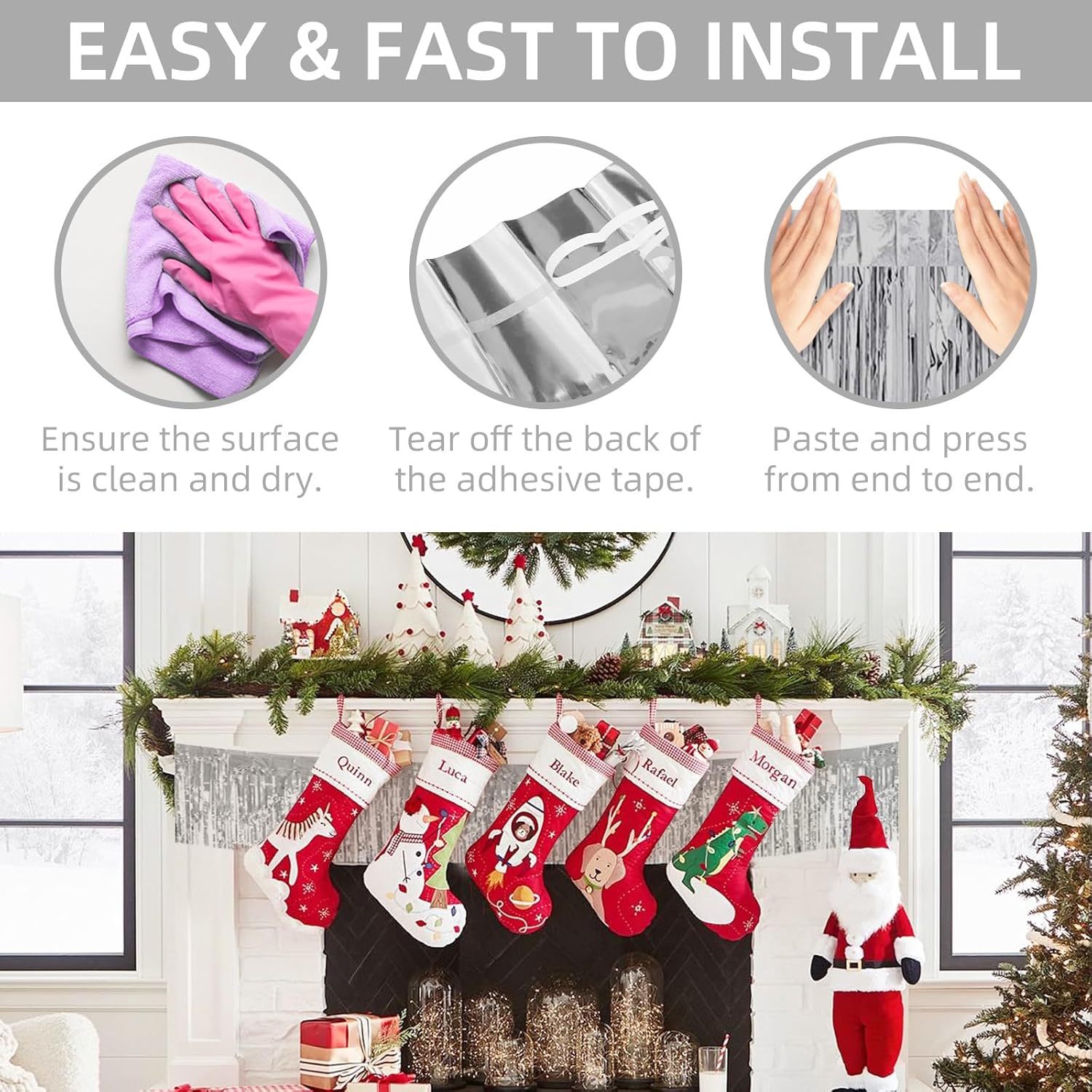 12 Pack 10 Feet Metallic Foil Fringe Garland Tinsel Streamers Banner, Silver Wall Hanging Tinsel Fringe Banners for Parade Floats, Wedding, Birthday, Christmas, New Year Party Decorations