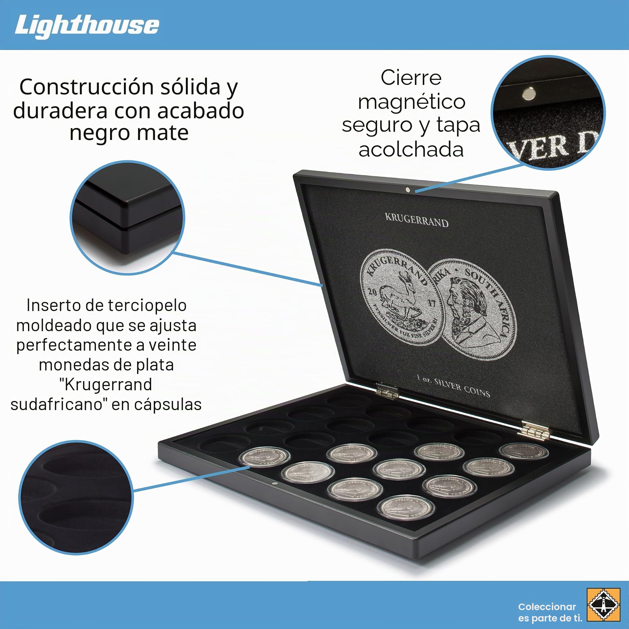 Leuchtturm 361478 Estuche Volterra para 20 Monedas de Plata Sudáfrica Krugerrand en cápsulas - para 1 Oz/onzas