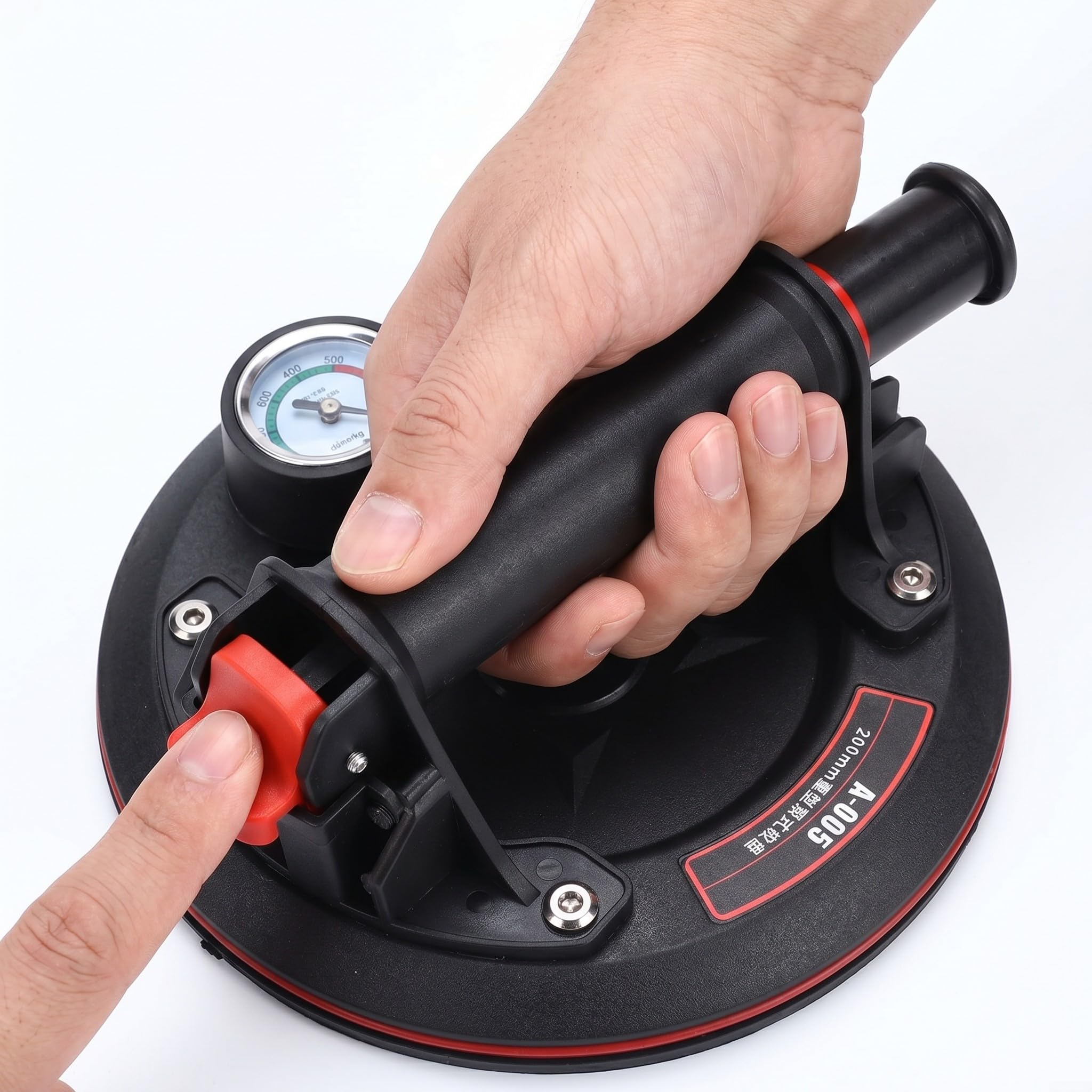 Saugheber Fliesen mit Manometer, Vakuum Saugheber Set, Fliesensaugheber | 200kg Tragkraft, 8 Zoll, Pump-Saugheber, Plattenheber für Fliesen, Glas, Feinsteinzeug, Granit & Fenster,mit Werkzeugkasten