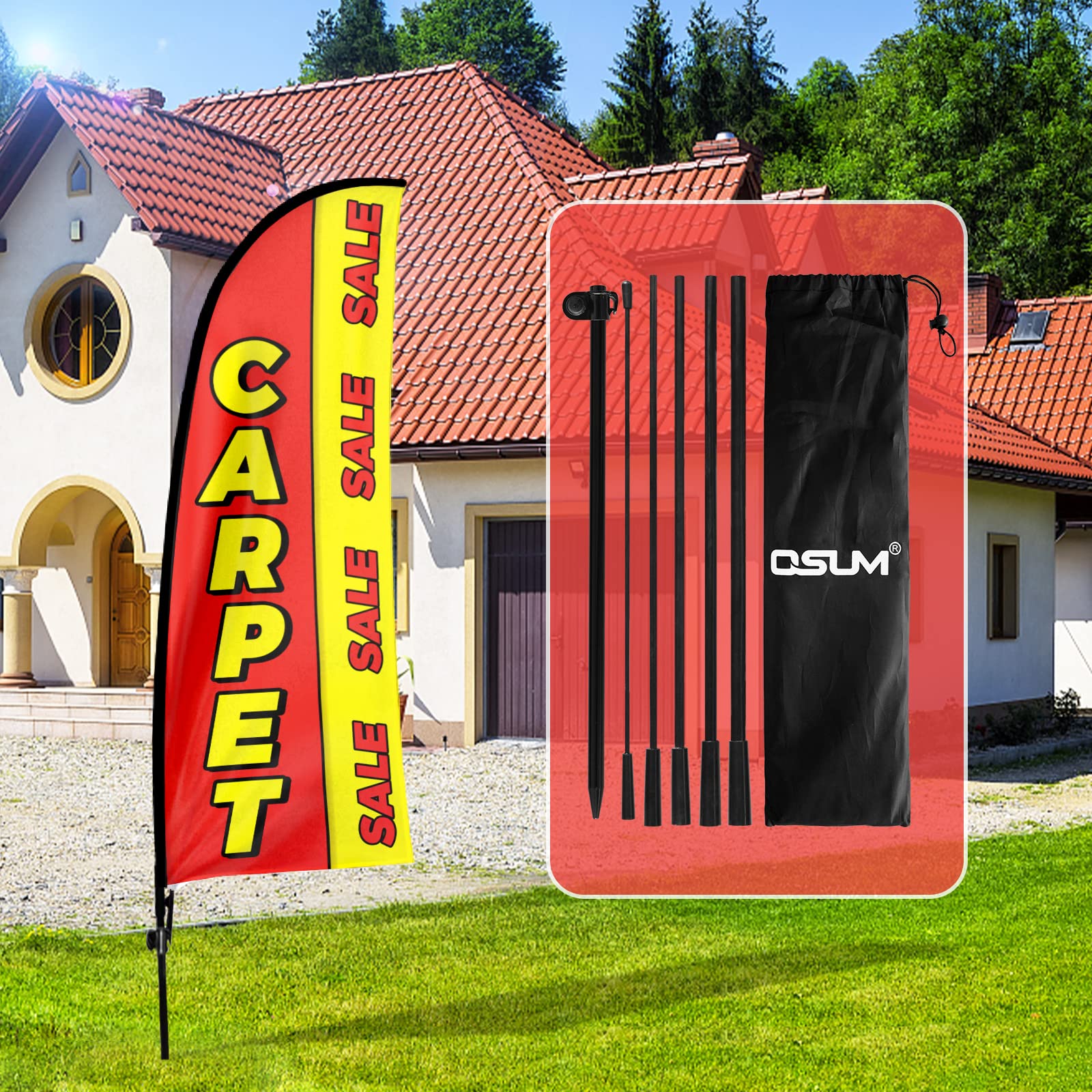 QSUM Carpet Sale Flag,7FT Carpet Sale Advertising Feather Flag with Pole Kit, Ground Spike, Carpet Sale Signs for Businesses and Storefronts