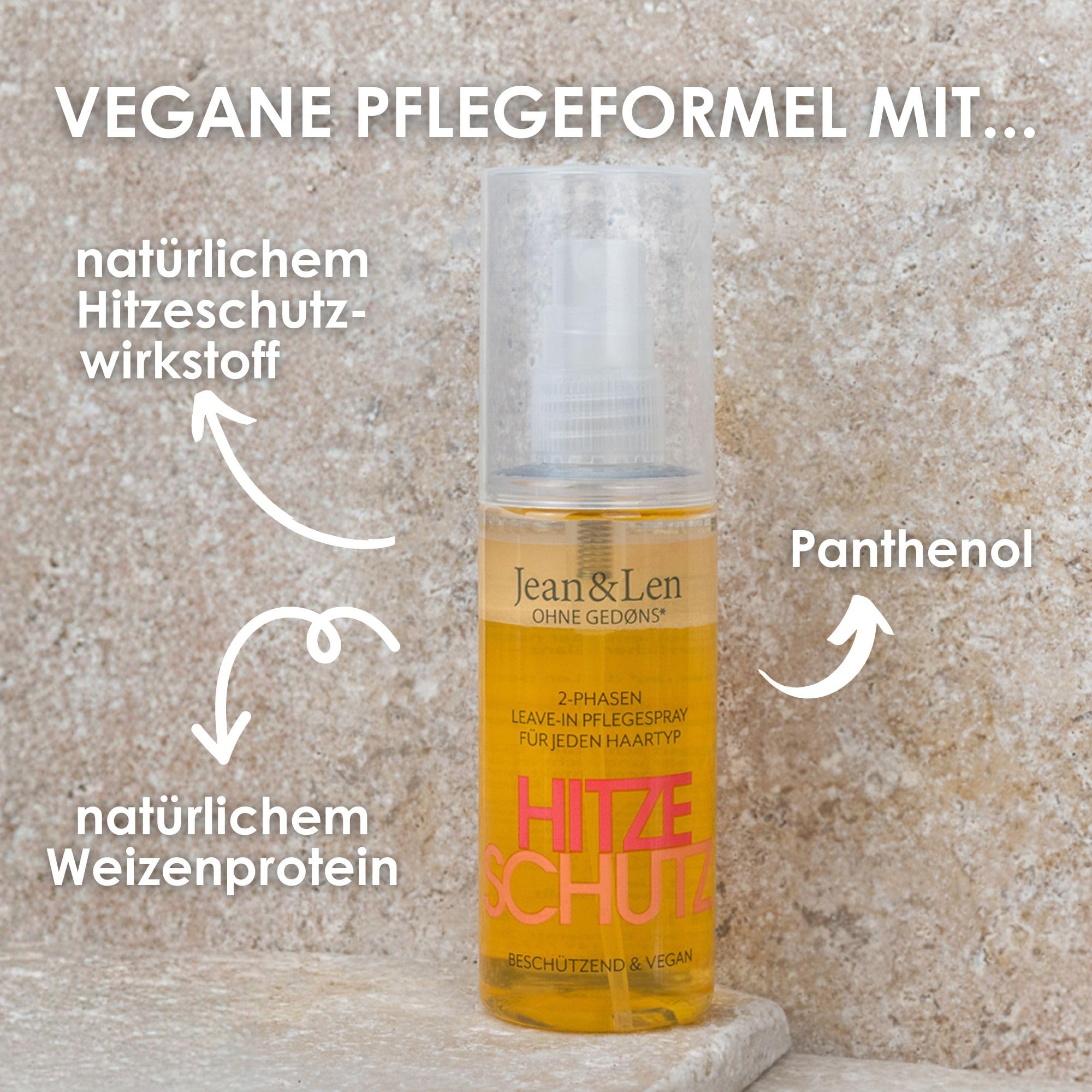 Jean & Len Ochrona przed wysoką temperaturą, 2-fazowy spray Leave-In, do każdego rodzaju włosów, chroni włosy przed uszkodzeniami spowodowanymi wysoką temperaturą do 220°C, formuła zapobiegająca