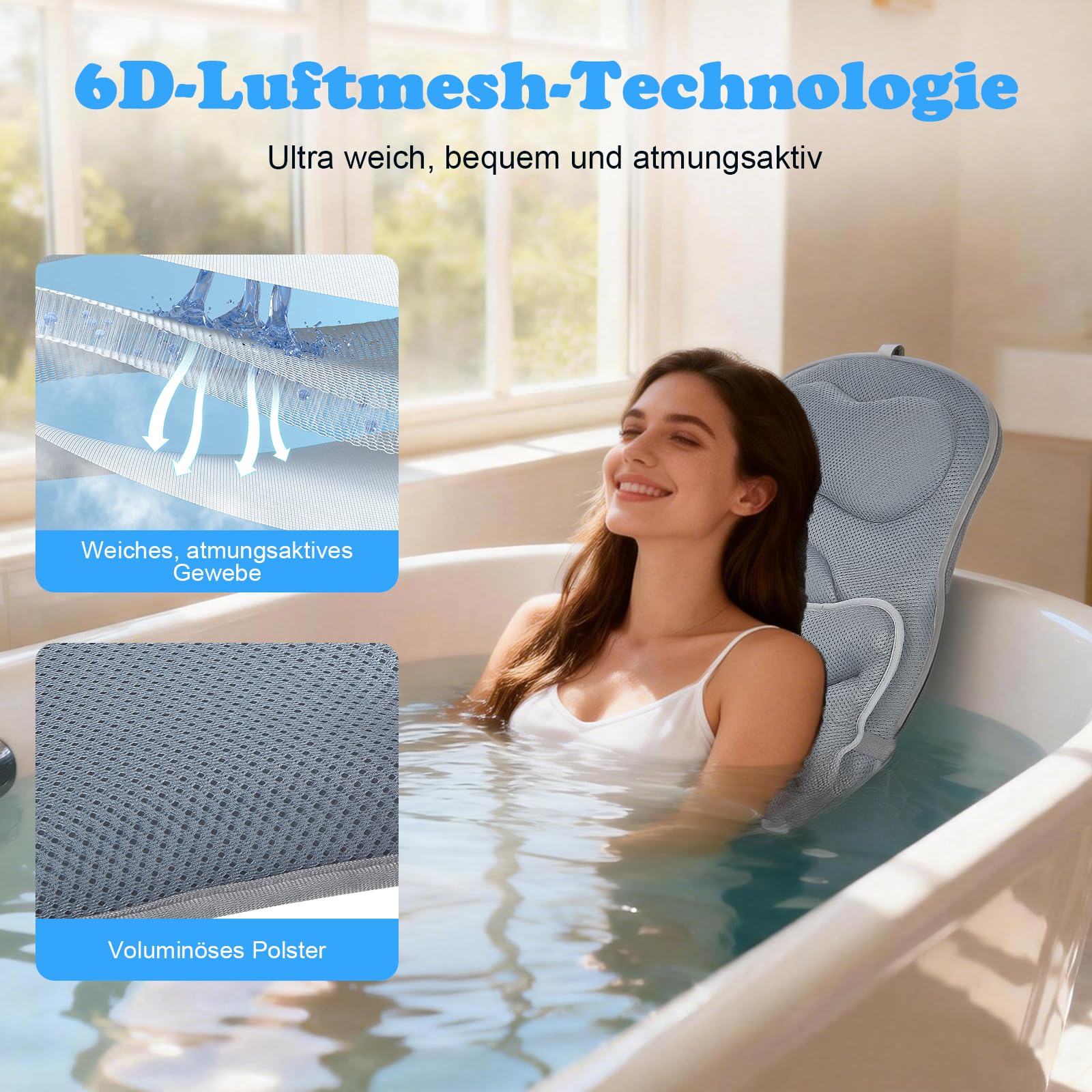 2 In 1 Badewannenkissen Ganzkörper 139 * 45cm+69 * 45cm,Mit Abnehmbares Kinderbadekissen,Mit Saugnäpfebad Anti-Rutsch,Unterstützt Nacken,Rücken,Beine,Badewannenmatte Mit Kissen Für Home Spa