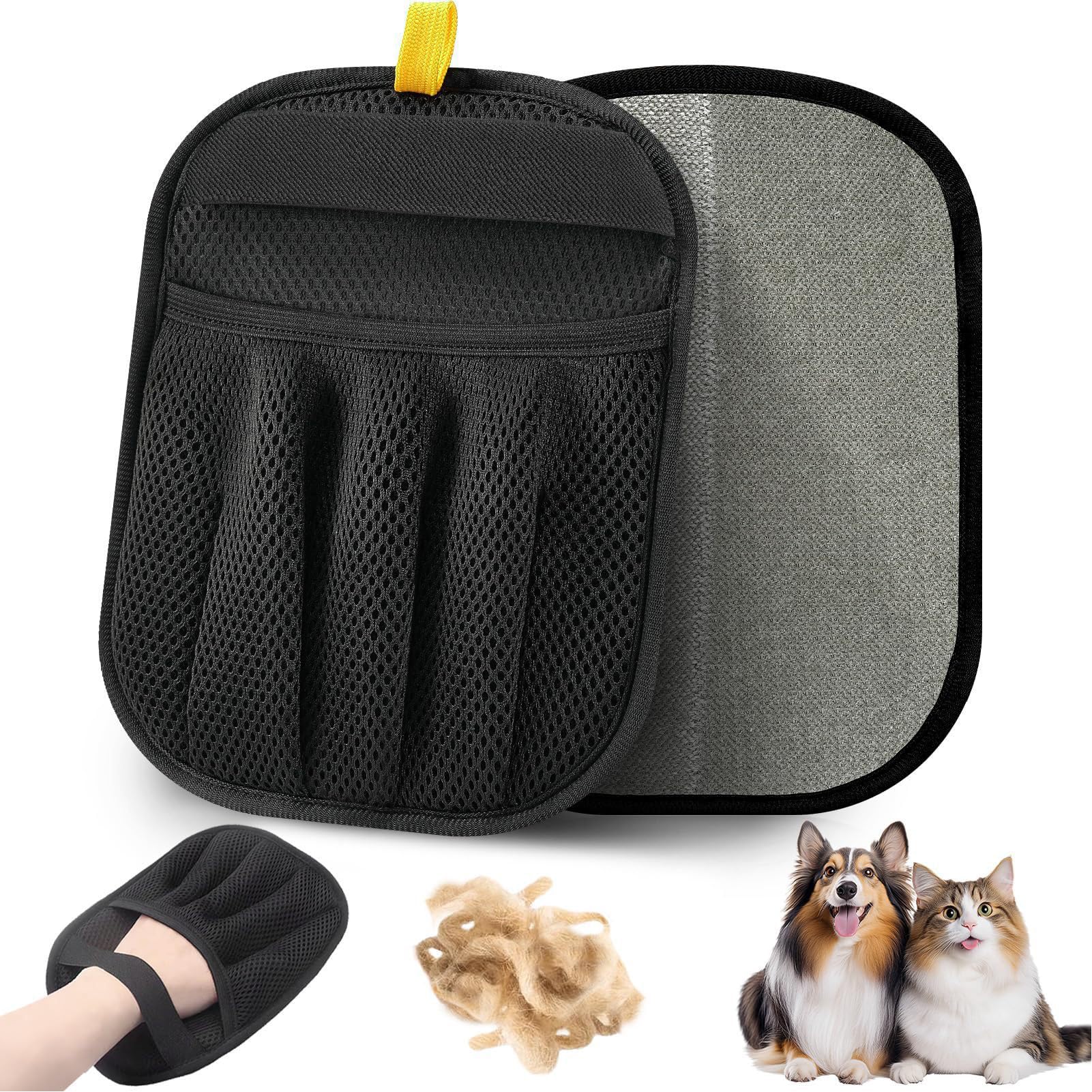 YUNHOLO 2Pcs Double-Sided Pet Hair Removal Gloves, Reusable Grooming Gloves for Dogs & Cats, Five-Finger Pet Hair Remover Glove, Electrostatic for Clothes, Couch, Bed, Carpet