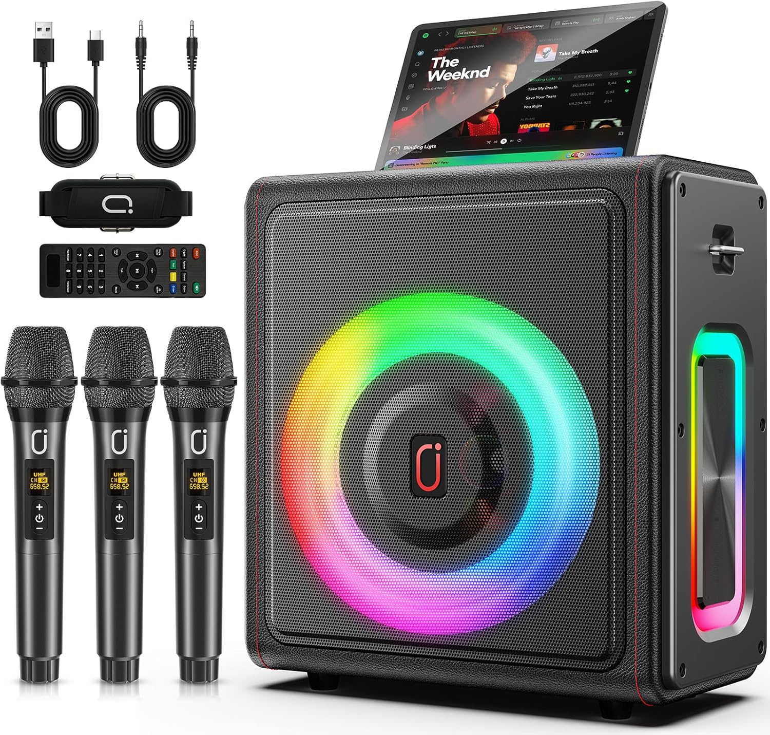 Karaoke Machine with 3 Wireless Mics | Bluetooth 5.3 Speaker with Echo Adjustment