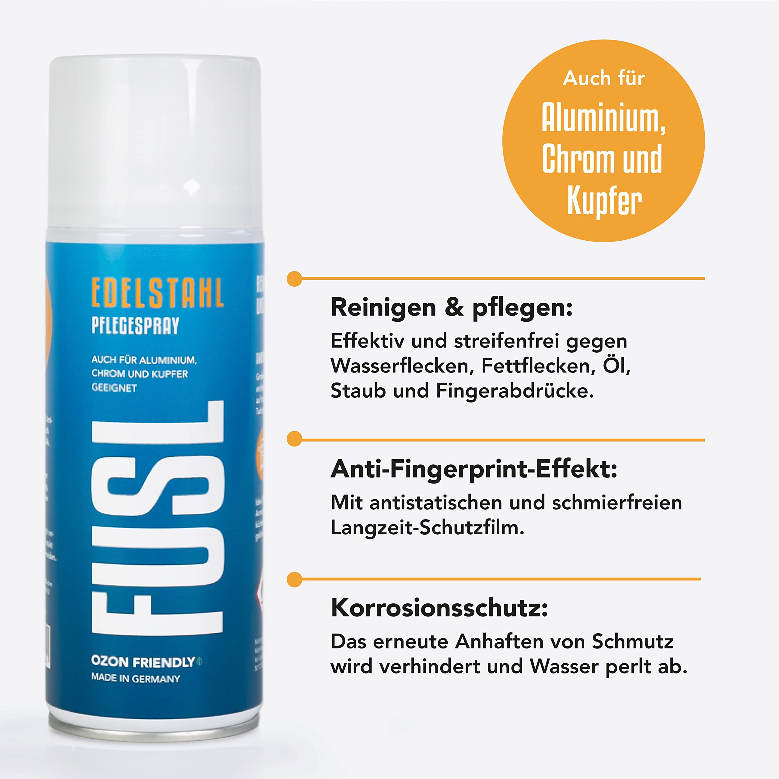 Edelstahl Pflegespray 12x 400ml, streifenfreie Reinigung, Pflege & Schutz von Edelstahl, Chrome, Aluminium - für Haushalt, Gastro, Küche, Grill - Ideal gegen Fingerabdrücke & Wasserflecken