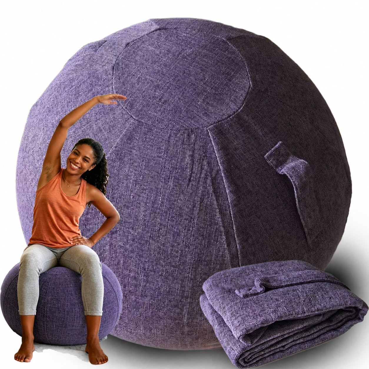 Sitzball mit Bezug Gymnastikball Stoffbezug Yogaball Fitnessball Büro Ergonomisch Home Office Pezziball Pumpe Tragegriff Waschbar