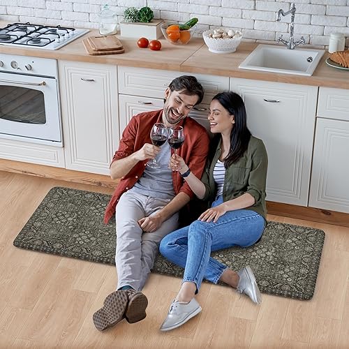 Vista 300 de KIMODE - Juego de 2 tapetes de cocina antifatiga, estilo vintage, antideslizantes, impermeables, ergonómicos, acolchados, cómodos para lavandería