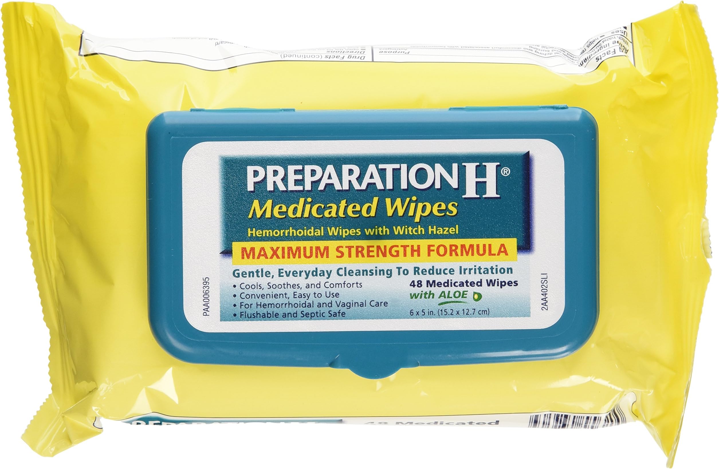 Preparation H (48 Count) Flushable Medicated Hemorrhoid Wipes, Maximum Strength Relief with Witch Hazel and Aloe, Pouch (Pack of 3)