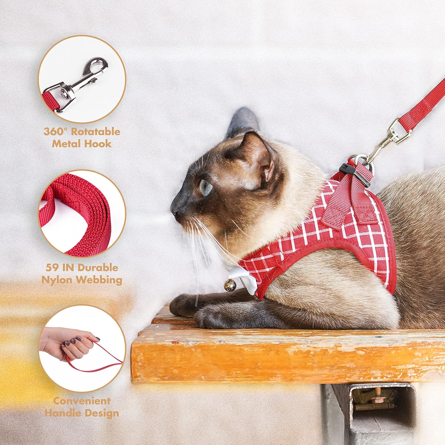 Aumuca Cat Harness and Leash for Walking Escape Proof with Bell and Bow-Knot Decoration,Adjustable Soft Kittens Vest for Cats,Cat Walking Harness,Step-in Comfortable Outdoor Vest(Red,XS)