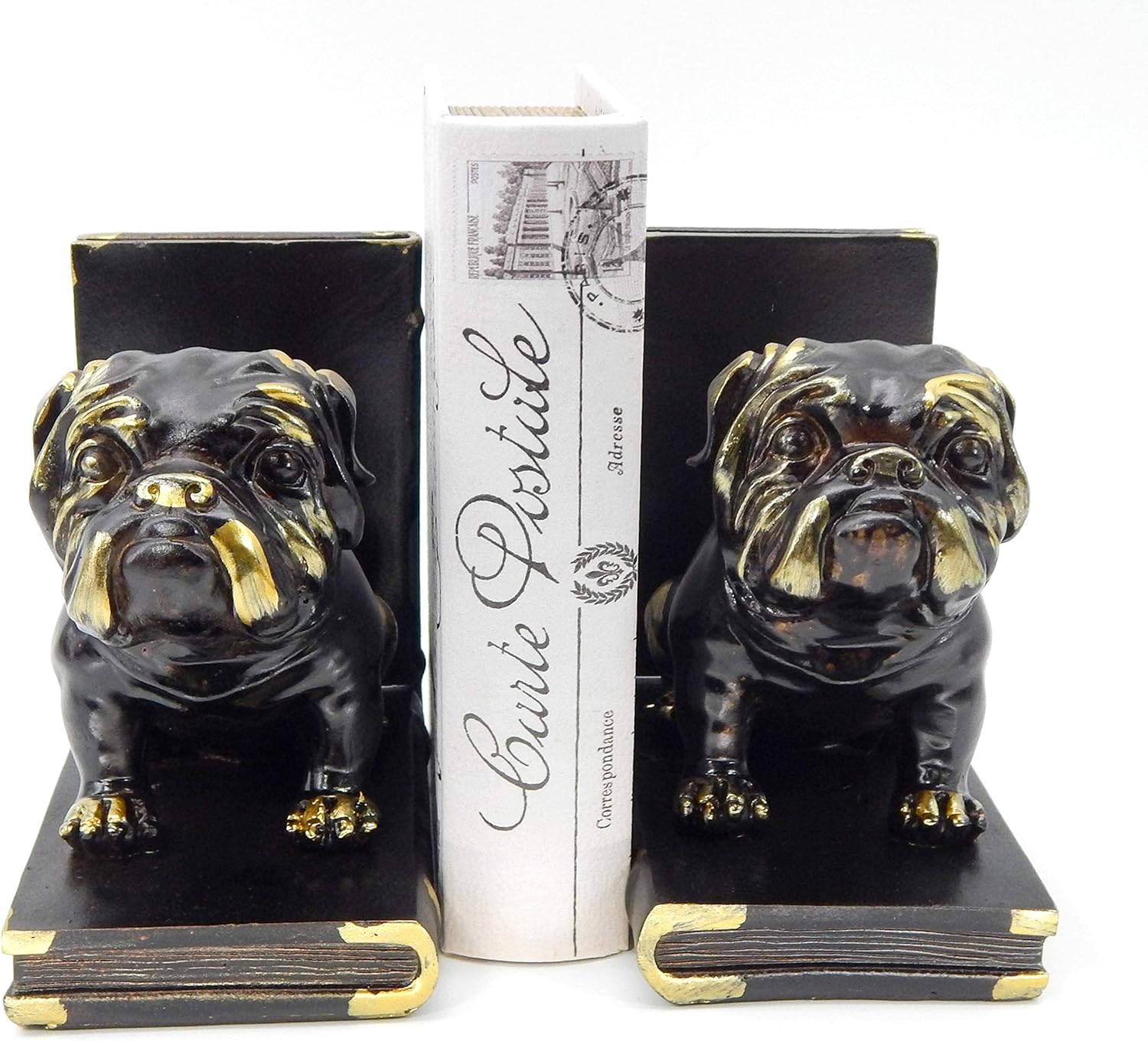 Bellaa 21208 Bulldog Bookend Pug Mascot Boston Dog Statues Pet Rustic Unique Book Ends Farmhouse Home Office Books Shelves Stoppers Holder Nonskid Rustic
