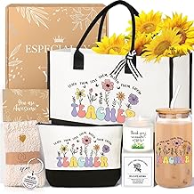 iAOVUEBY Teacher Appreciation Gifts, Best Teacher Gifts for Women, End of Year Teachers Gift from Student, Teachers Birthday Retirement Christmas Thank You Gift Baskets for Women, Canvas Tote Bag