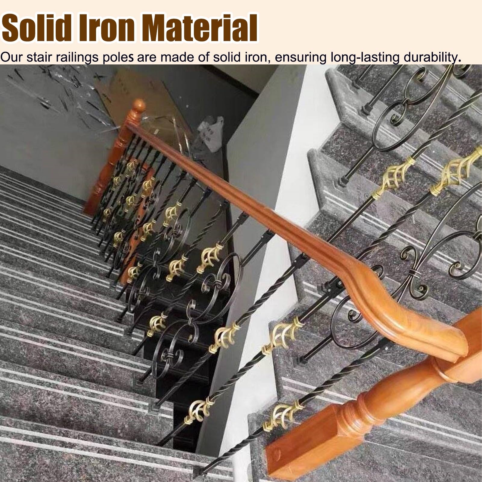 Zestaw 9 pustych tralek z kutego żelaza - 95 cm dekoracyjne metalowe wrzeciona do balustrady balkonowej i ogrodzenia werandy - trwałe, eleganckie wzornictwo do ulepszenia domu