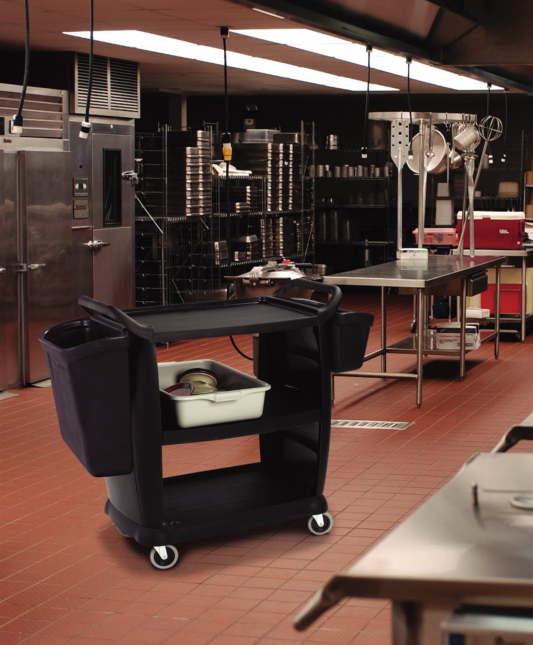 Foodservice Utility Cart - 3 Shelf Black Bussing Cart -5