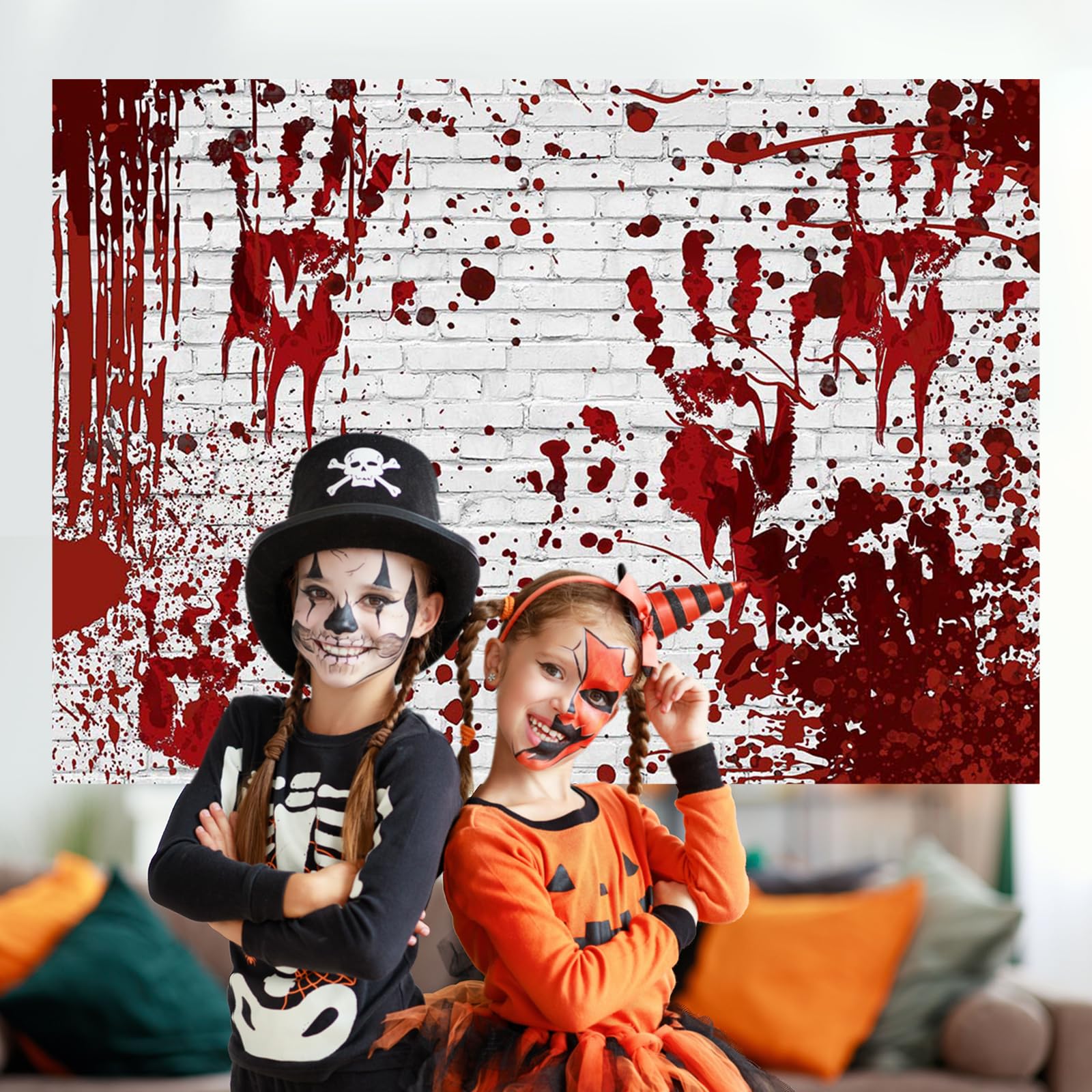 Baocicco 7x5ft Red Blood Photography Backdrop Scary Bloody Horror Handprint Dripping Photography Background Halloween Decoration Zombie Theme Party Scary Birthday For Kids Adult Portraits Video