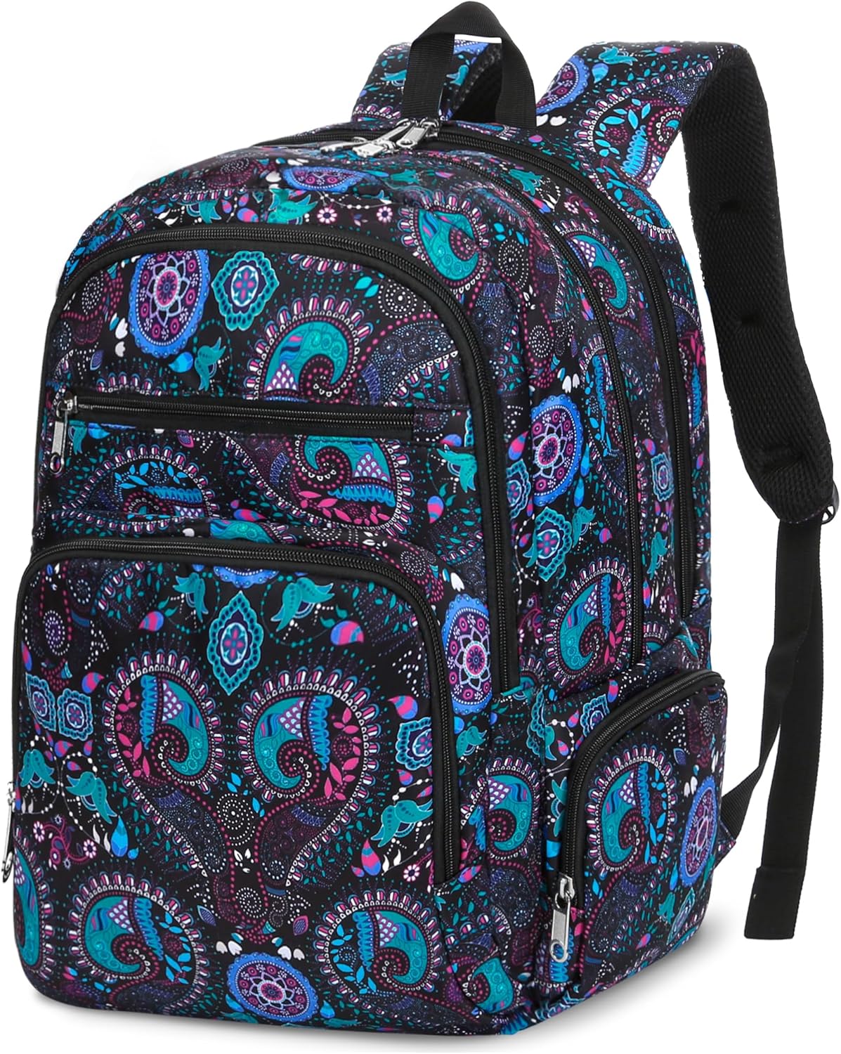 Large Backpack for Women Backpack with Lots of Pockets for Travel Work School Bookbag with Laptop Compartment for High School College Girls Mochilas Morrales para Mujer (Black/Teal, Paisley)
