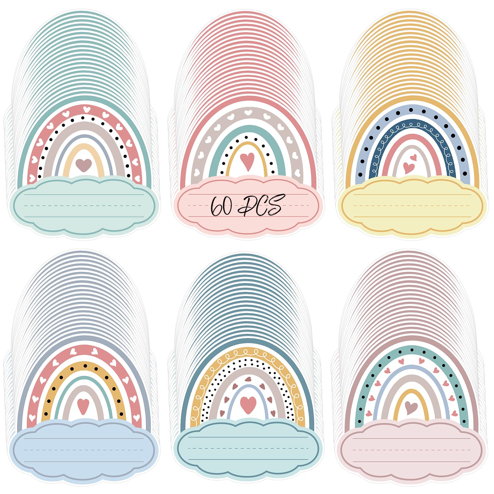 60 Pcs Name Tags for Classroom Desks Colorful Paper Rainbow Cut Outs Bulletin Board Locker Name Tags Labels for Classroom School Party Decorations (