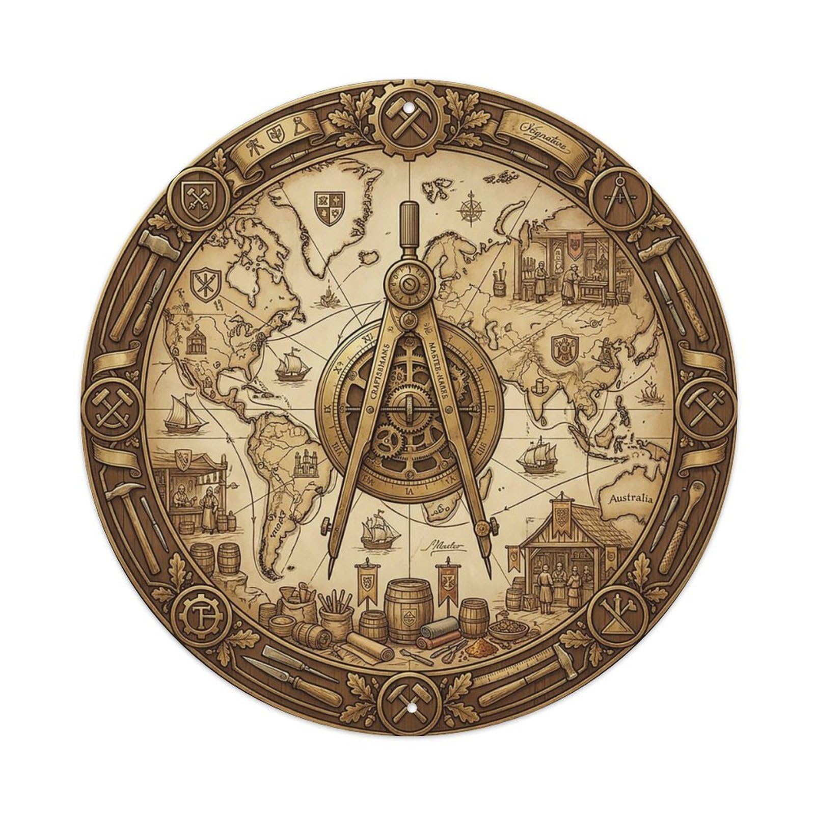 Vintage Nautical Compass World Map Journeyman Path Metal Tin Sign
