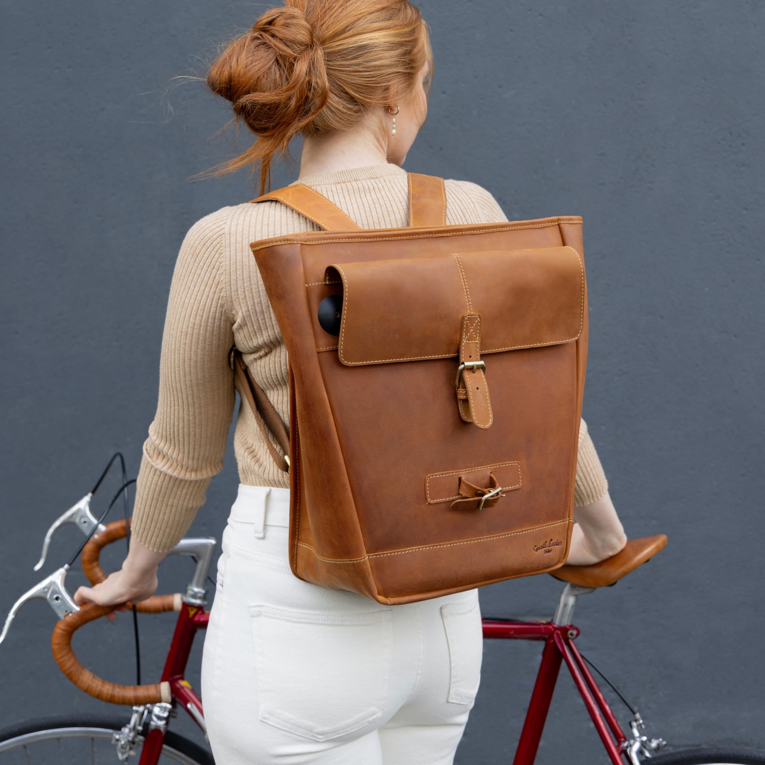 Gusti Sacoche Vélo Cuir – « Rudi A. » Vintage, Marron Clair, Sac De Guidon Ou Selle – En Cuir De Chèvre, Tannage Végétal – Pour Vélos Urbains Et Randonnées