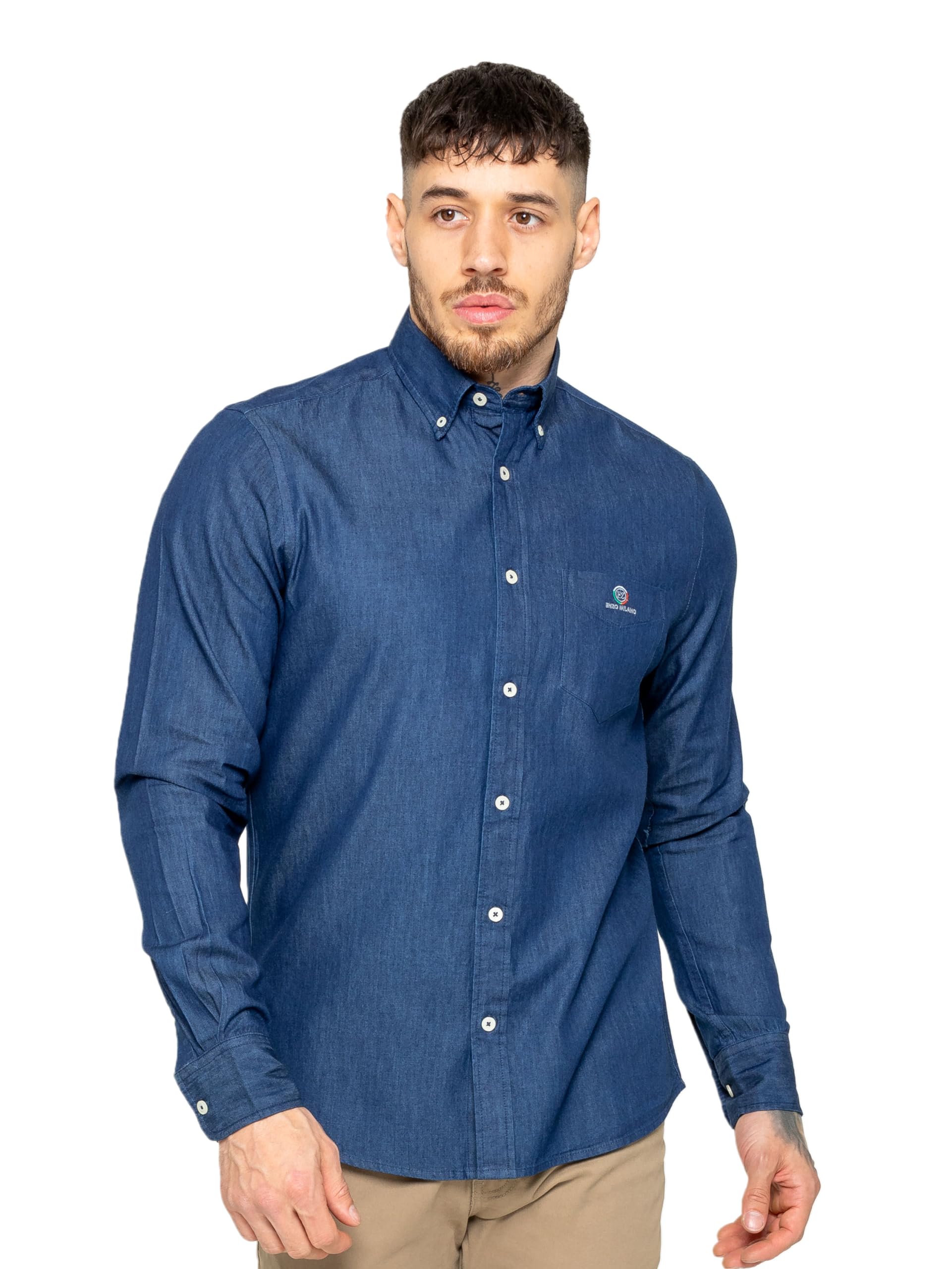 Enzo Men's Denim Shirt - Indigo - Large