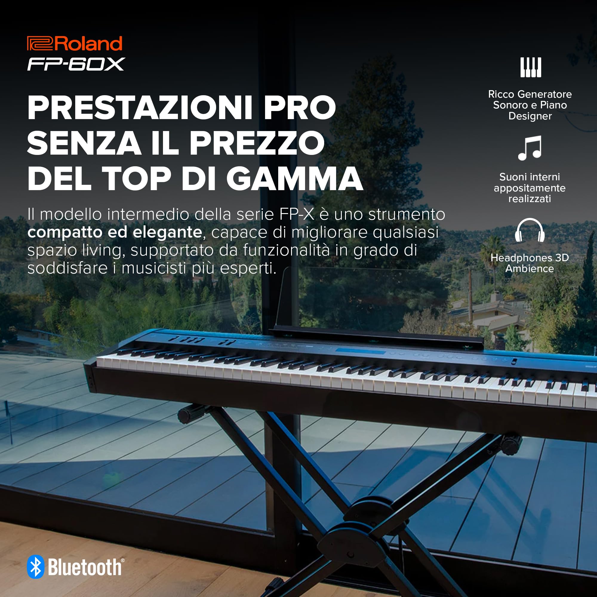 Roland FP-60X | Piano Digitale a 88-Note con Prestazioni Pro | Potente Amplificatore e Sistema di Diffusori Stereo Dedicato Incorporati | Personalizzazione del Suono Integrata | Nero