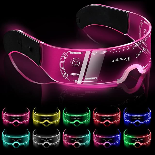 ADXCO Luminous Glasses 7 Color LED Light up Glasses Cyberpunk Neon Glasses Futuristic Visor Glasses High Tech Flashing Glasses for Club, Bar, Cosplay
