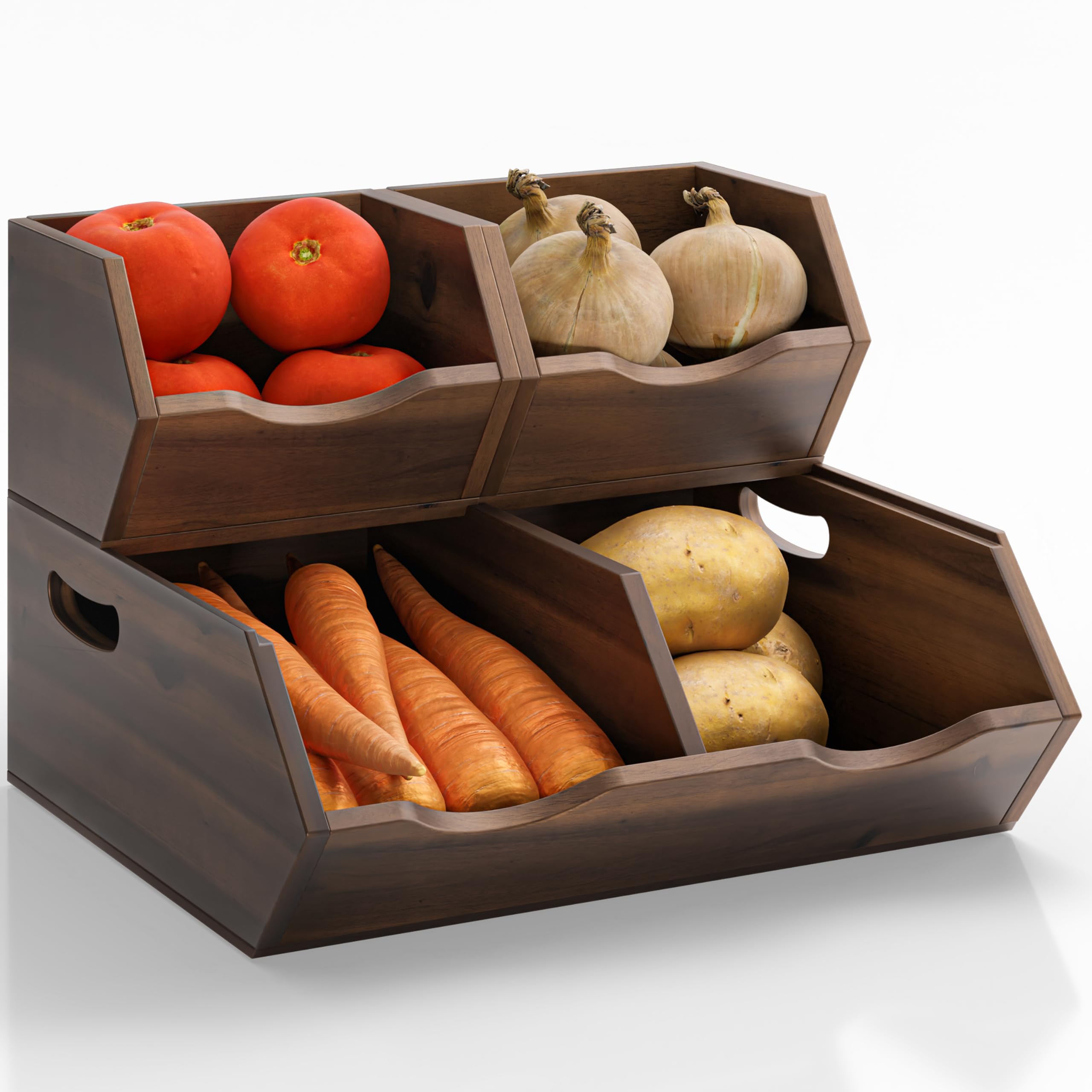 HOLANA Acacia Potato and Onion Storage Bin - Stackable Wooden Storage Bins - Pantry Baskets Organization and Storage - Onion and Potato Storage Bins for Kitchen Storage Organization