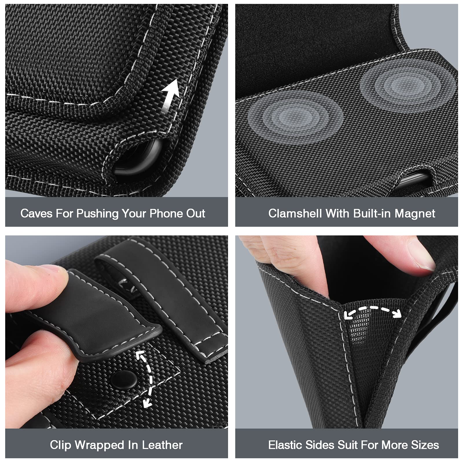 Horizontal Cell Phone Holster, MoKo Nylon Belt Clip Holster丨Newly Updated Stereoscopic Outlook Pouch Fits iPhone 14/14 plus/pro/pro max/SE 3 2022/iPhone 13-8 series, Samsung S21/S10/S9/S8, Black