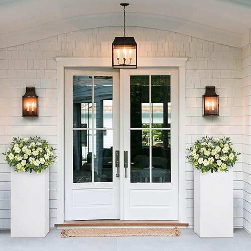 Miniatura 2 de Maceta metálica pesada para exteriores e interiores, 14 pulgadas de largo x 14 pulgadas de ancho x 30 pulgadas de alto, maceta rectangular grande de