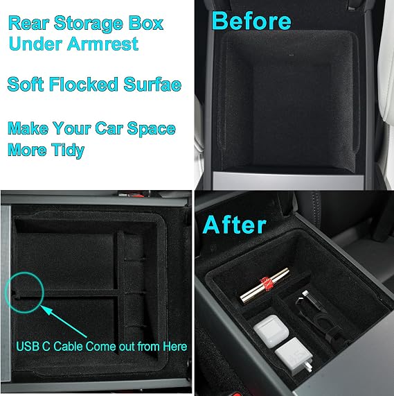 [2 Pack Accessories for Tesla Model 3 Highland 2024 2025 2026 Model Y Juniper Center Console Organizer Tray, for Tesla Model 3 Highland 2024 Model Y Juniper 2025 2026 Storage Box, Inner Flocked