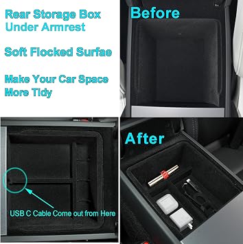 [2 Pack Accessories for Tesla Model 3 Highland 2024 2025 2026 Model Y Juniper Center Console Organizer Tray, for Tesla Model 3 Highland 2024 Model Y Juniper 2025 2026 Storage Box, Inner Flocked