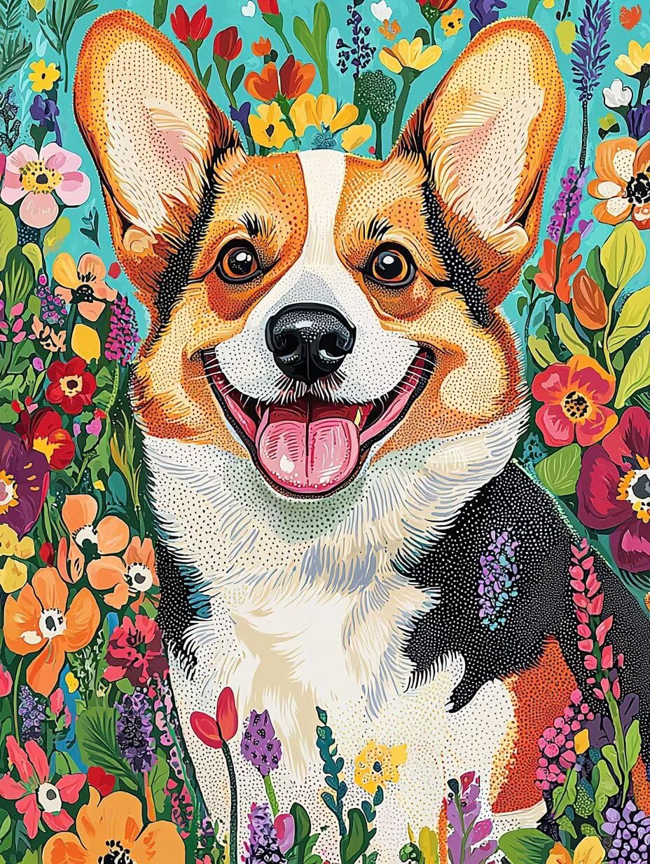 WEISHIWE Dipingere con i Numeri Adulti Corgi, 80x100cm s-532 | Pittura a Olio Kit, fai da te Quadri da Dipingere Numerat, Adulti Bambini Hobby Creativi,Pittura Adulti Decora la Casa Regalo