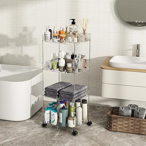 Nafenai Carrito de almacenamiento rodante de 4 niveles, organizador de carrito de baño transparente, unidad de estantería móvil para organización de