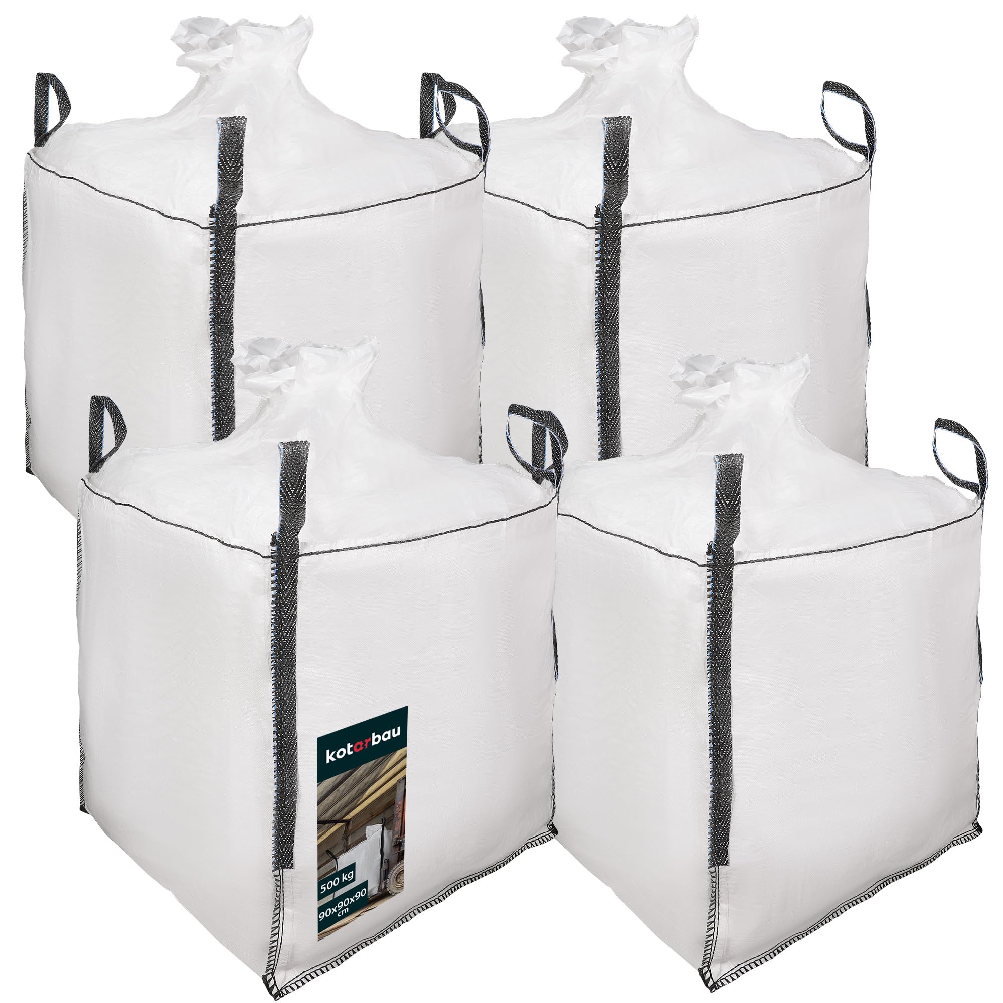 KOTARBAU® 4 bolsas grandes de 90 x 90 x 90 cm para jardín, estables, con embudo superior e inferior, 500 kg, polipropileno, para cargas pesadas, jardín, etc