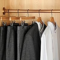 Vista 6 de TOPIA HANGER Perchas para pantalones, paquete de 10 perchas de bambú con clips negros y gancho giratorio, perchas duraderas de madera natural