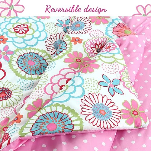 Miniatura 7 de Cozy Line - Juego de ropa de cama reversible con estampado floral rosa y lunares para niñas, ultra suave para todas las estaciones, con almohada