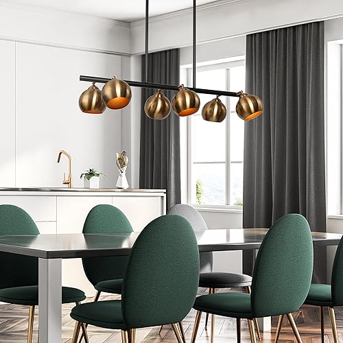 Miniatura 5 de Candelabros para comedor, iluminación ajustable de isla de cocina de 6 luces, gran lámpara moderna negra y dorada, lámparas de comedor sobre mesa