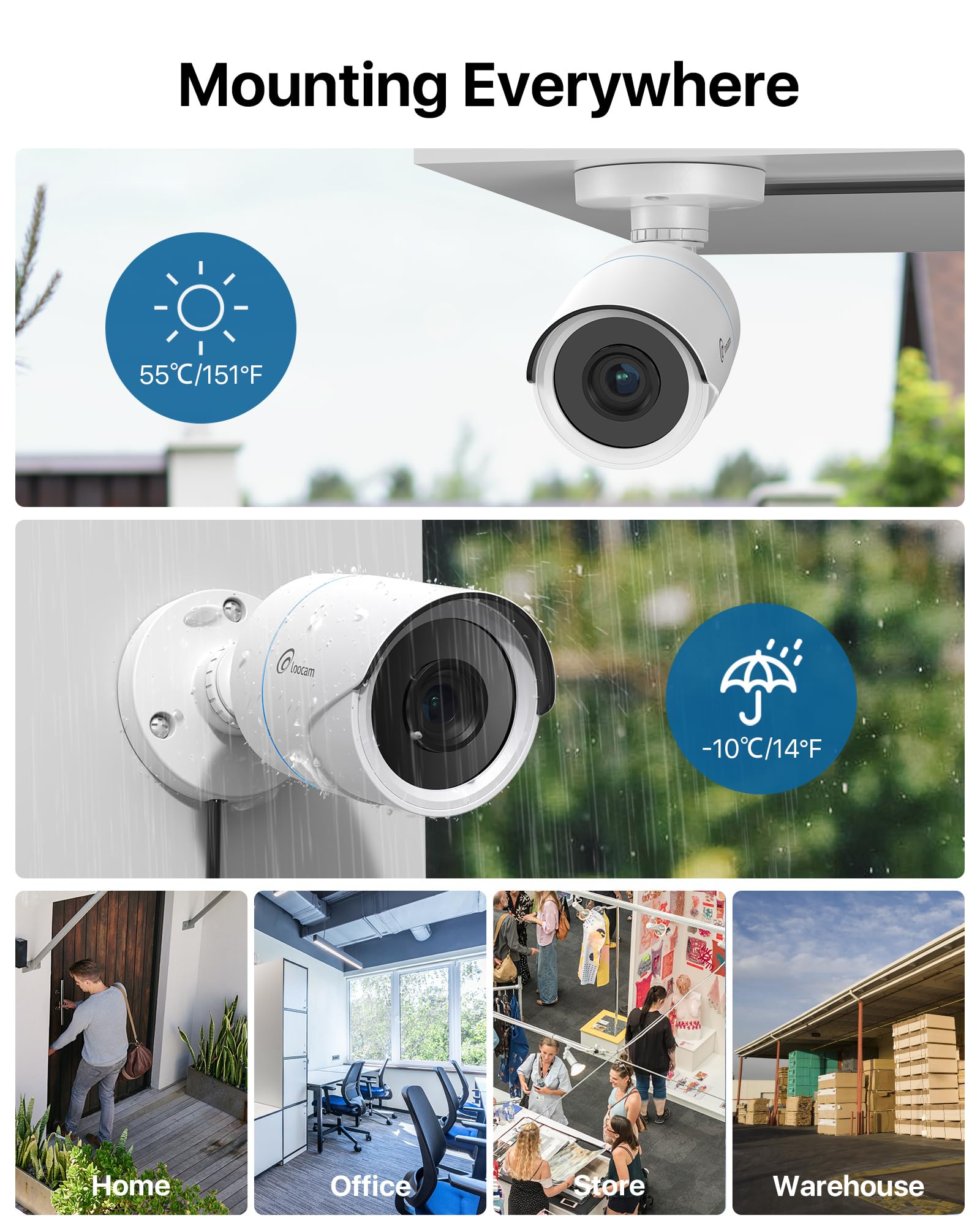 Loocam 1080P Kit de Cámara de Videovigilancia 8CH H.265+ DVR con 4x2MP 1920TVL Cámara de Vigilancia Exterior, Vision Nocturne, Acceso Remoto, Sans Disque Dur