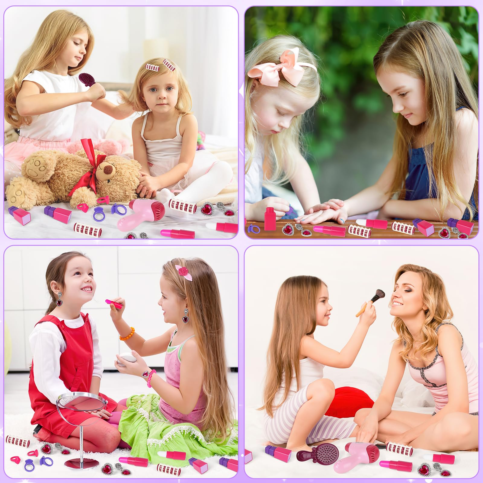 deAO Set Parrucchiera Bambina con Sgabello, Specchiera Trucco Bambina con Musica, Luce Salon Bambini Trucco Set per Ragazze Giochi Bambini da 3 Anni (Rosa)