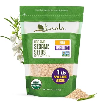 Kevala Organic Raw Sesame Seeds Unhulled - Gluten Free Seeds for Preparing Healthy Snacks, Ingredient for Making Tahini Paste at Home, For Cooking and Baking, Plant Based Staple, 1 lb, 16 oz