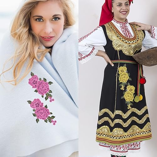 Miniatura 4 de 10 piezas (5 pares) 3D bordados de flores para coser apliques florales bordados adornos para bricolaje, jeans, chaquetas, bolsas, ropa, costura y