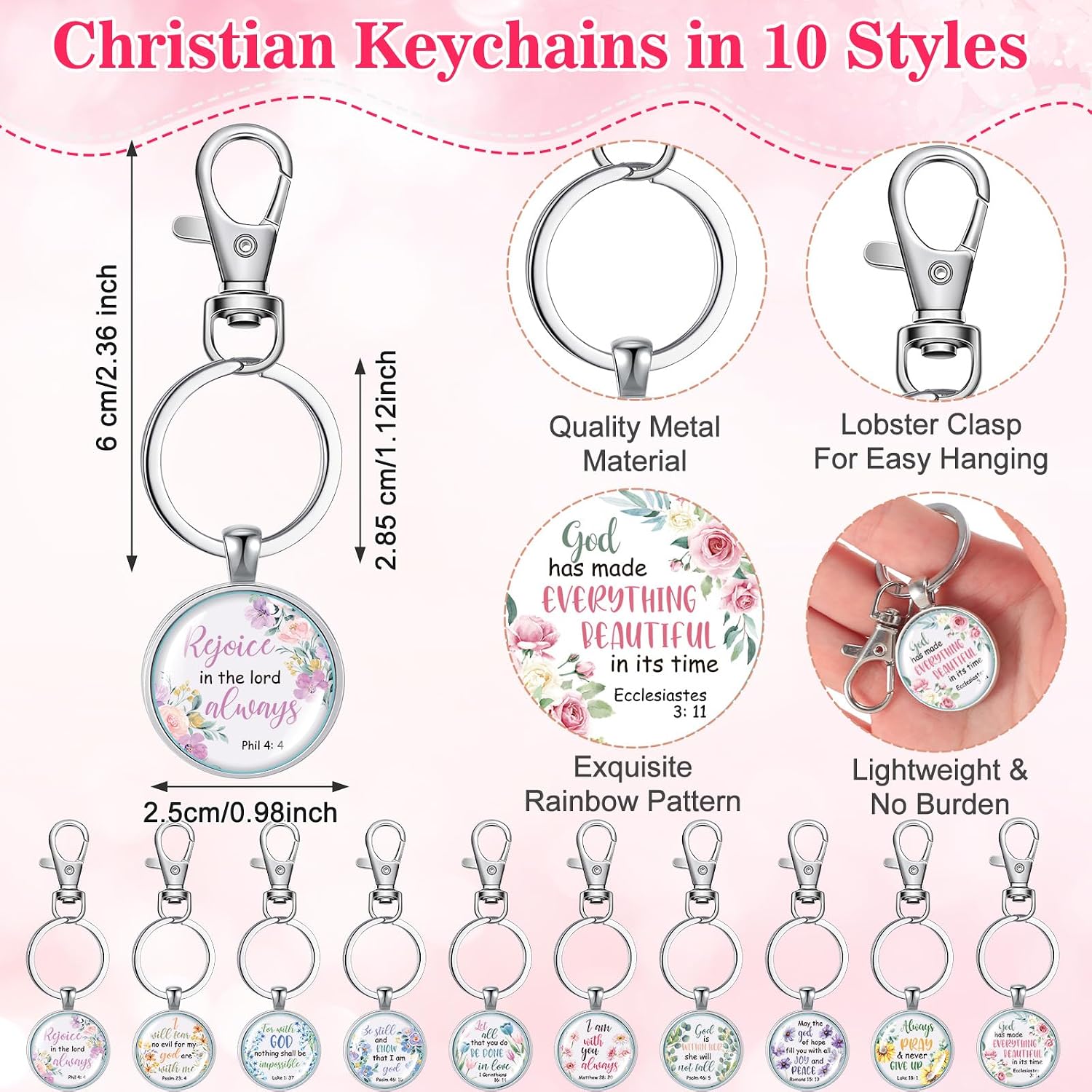 Talltalk 20 Pcs Christian Gift Bulk Inspirational for Women Religious Bible Verse Cosmetic Makeup Bag Scripture Keychain Gift for Church Ladies (Flower Style)