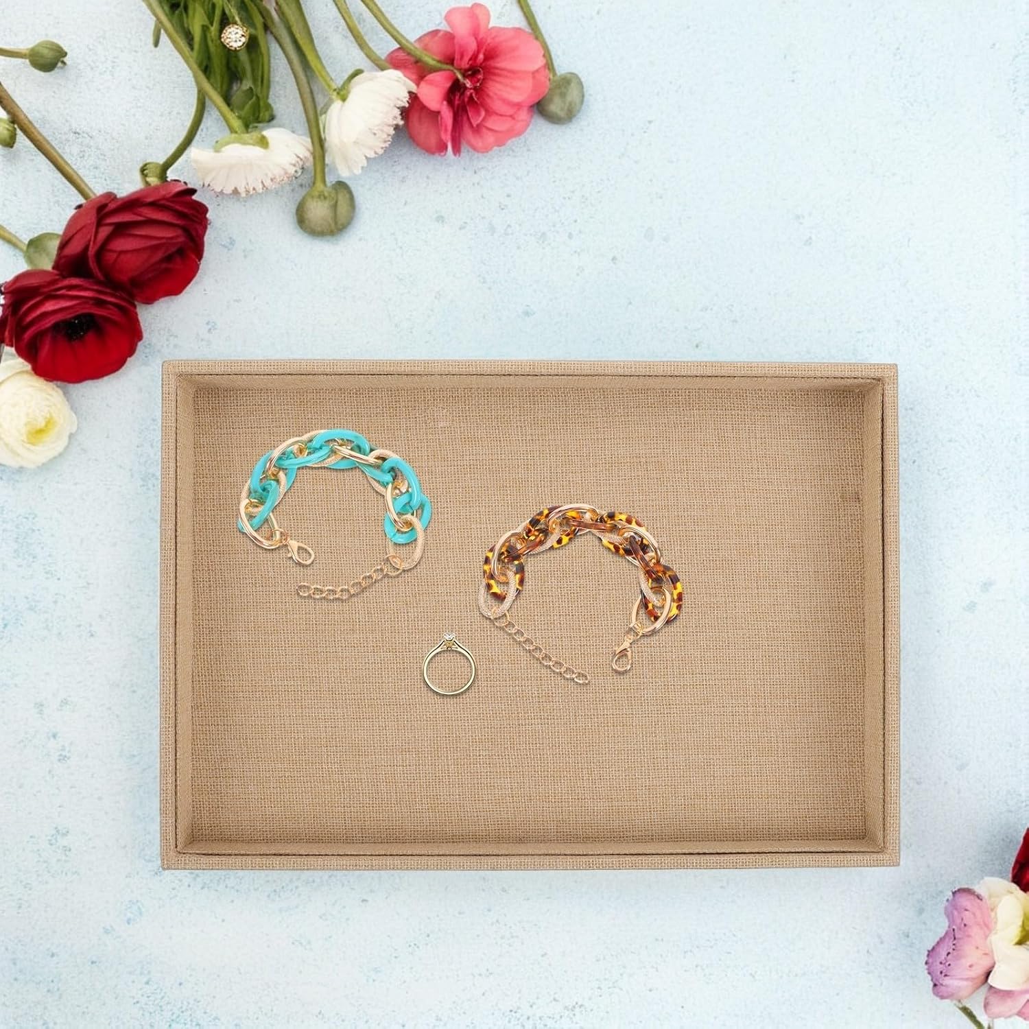 Portable Jewelry Tray Linen Wood Flat Dish for Rings and Trinkets image 5