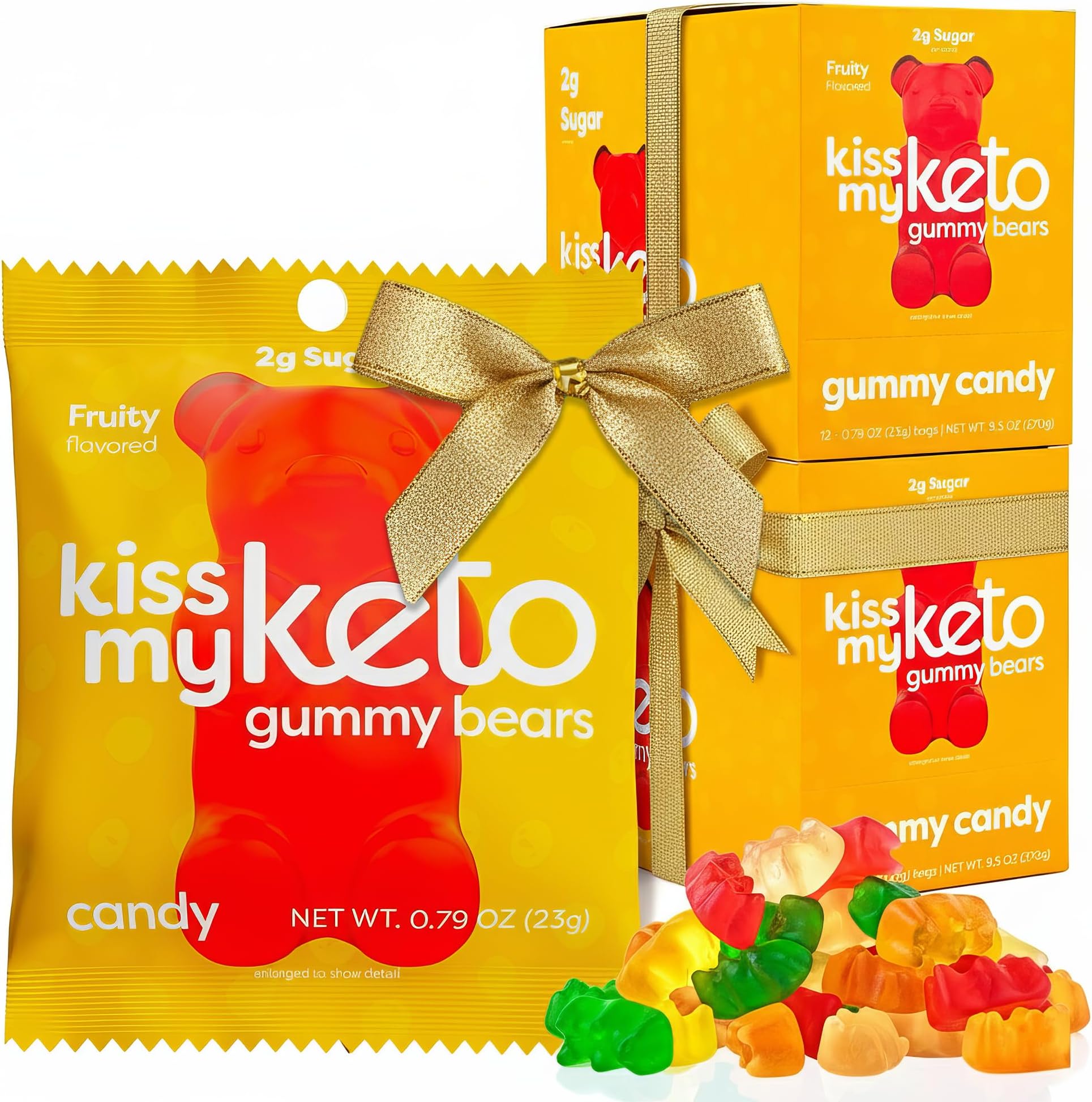 Kiss My Keto Sugar Free Gummy Bears, 24-Pack – Satisfy Cravings while Staying in Ketosis – High Fiber, 3g Net Carbs, Non-GMO, Vegan, & No Gluten – Fruity Sugar Free Gummies