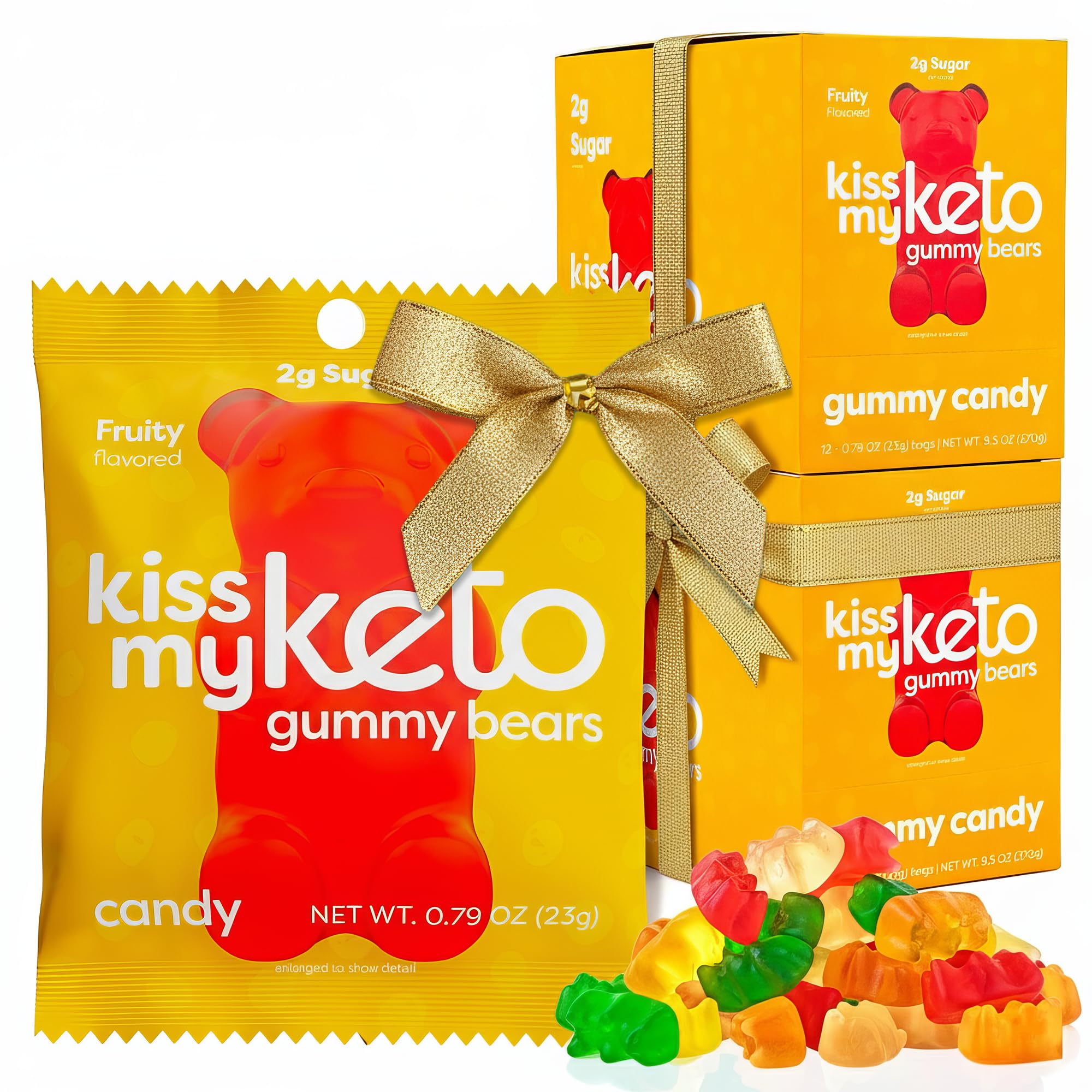 Kiss My Keto Sugar Free Gummy Bears, 24-Pack – Satisfy Cravings while Staying in Ketosis – High Fiber, 3g Net Carbs, Non-GMO, Vegan, & No Gluten – Fruity Sugar Free Gummies