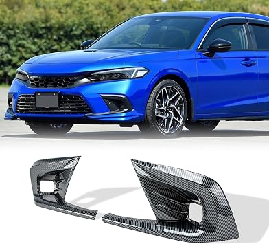 Carbon Fiber Fog Light Cover Fits 2022-2024 Honda Civic | 11th Gen Sedan Hatchback Sport EX EX-L no sensor models ABS w/ hydro-dipped finish UV-resistant coat peel & stick