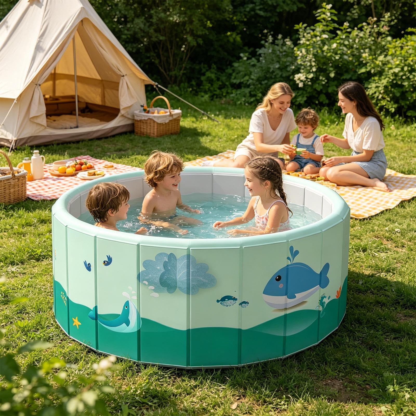 Faltbarer Planschbecken Ø 100-150 cm Kinderpool Tragbarer Hundepool Nicht Aufblasbar